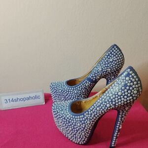Blue Pearl Embellished Platform Pumps